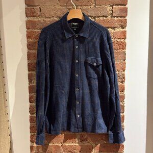 Todd Snyder Houndstooth Double Knit Shirt - Mens L - Blue Houndstooth